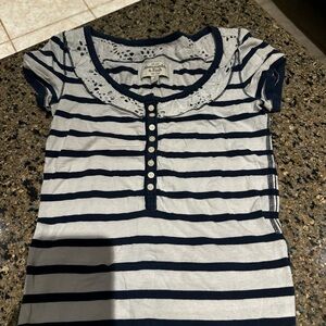 Abercrombie & Fitch Navy and White Striped Tee